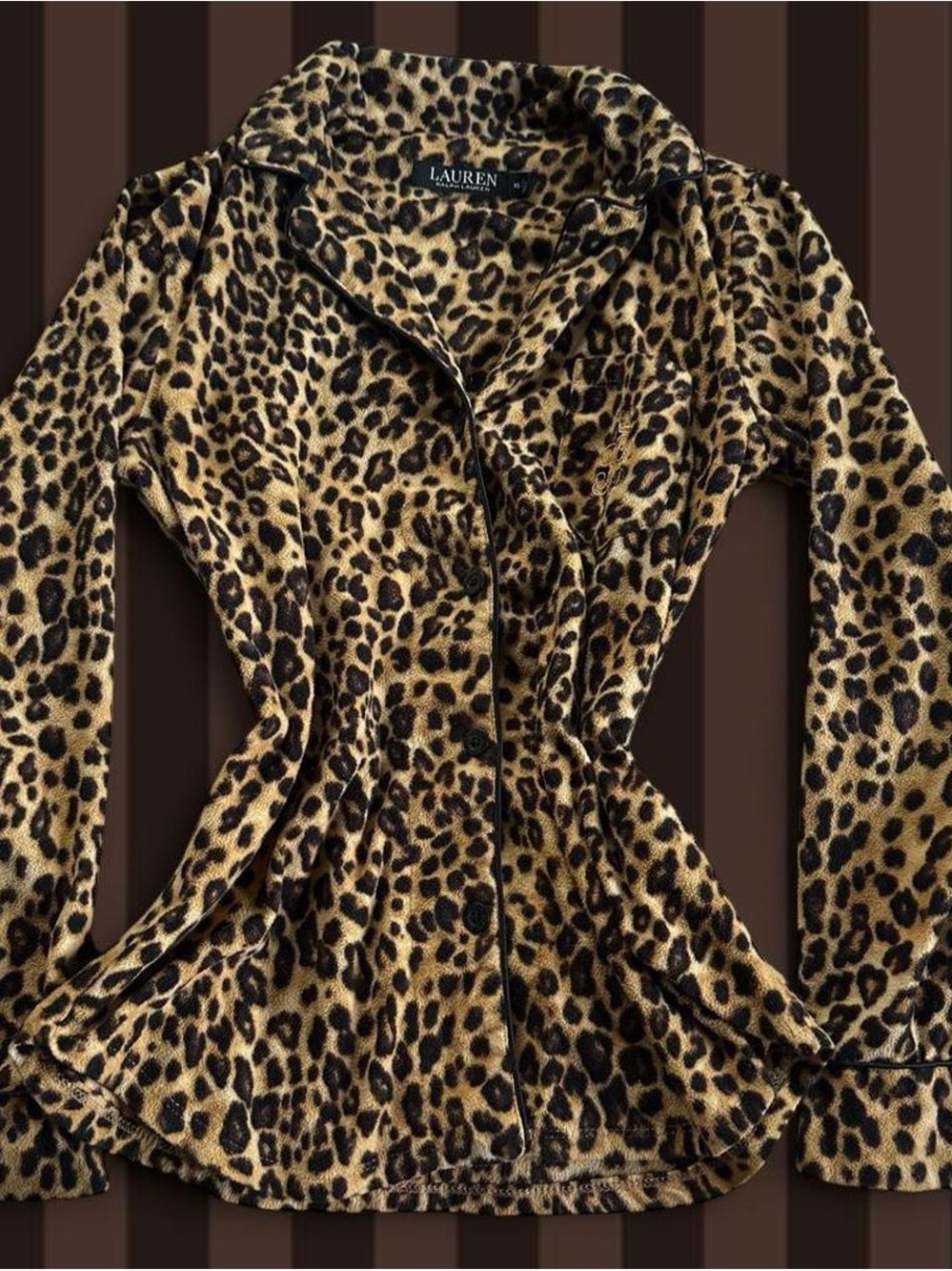 Lauren Ralph Lauren Leopard-Print Button-Front Pajama Shirt in Tan and Black